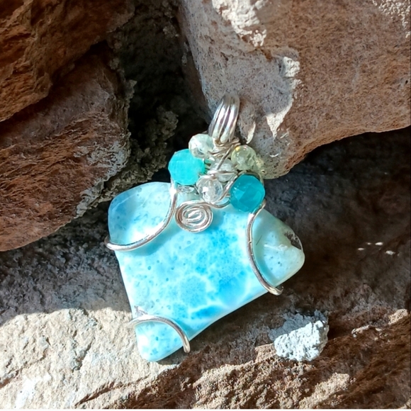 Large Larimar Pendant Sterling Silver Extraordinary Shape - Picture 7 of 15